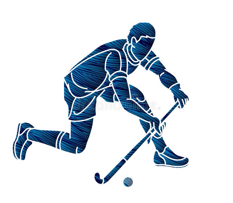Field Hockey Sport Male Player Action Cartoon Graphic Vector Stock