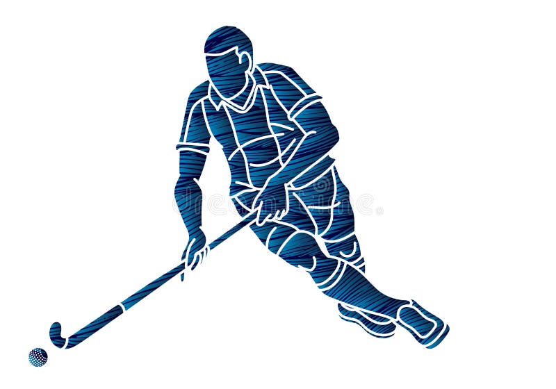 Field Hockey Sport Male Player Action Cartoon Graphic Vector Stock