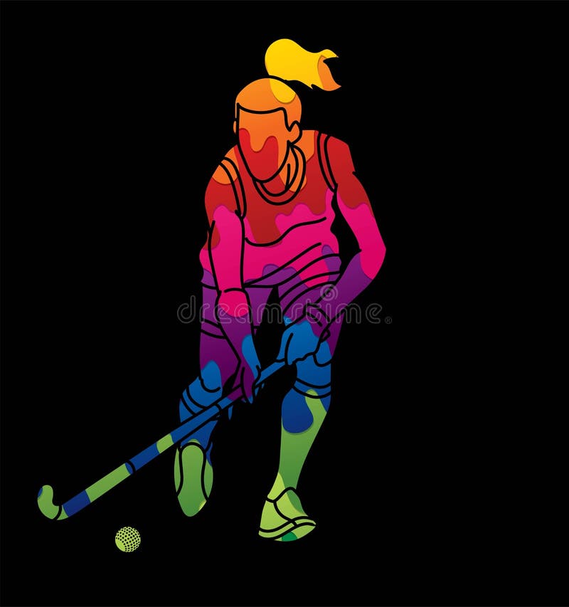 Field Hockey Sport Female Player Action Cartoon Graphic Vector Stock