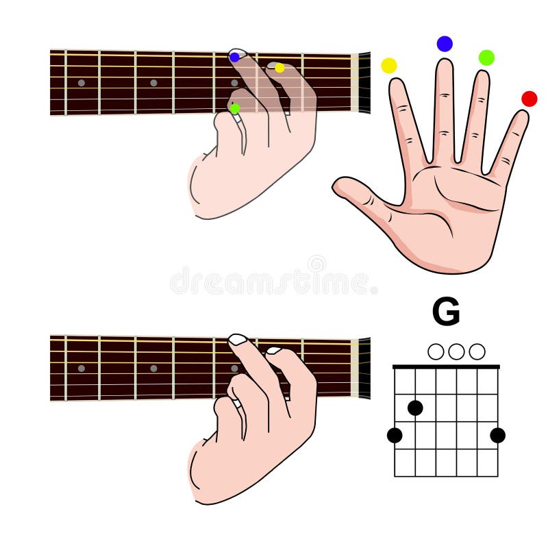 Guitar Chord Basic and Hand Position for Guitar Chord vector. Freestyle Chord.