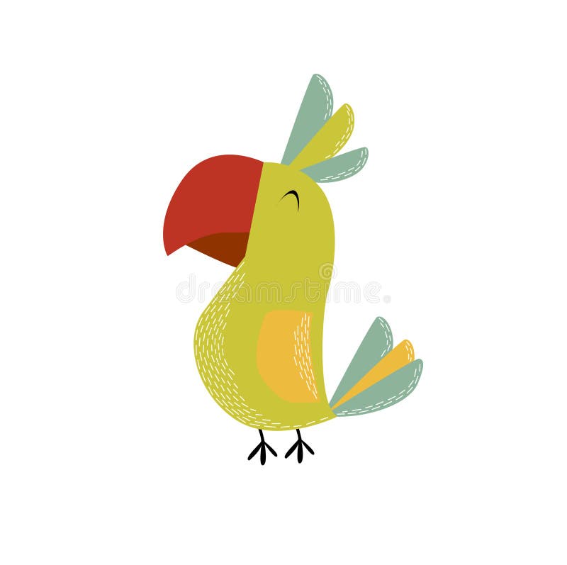 Print. Cute Vector Parrot. Brazilian Bird. Funny Cartoon Parrot