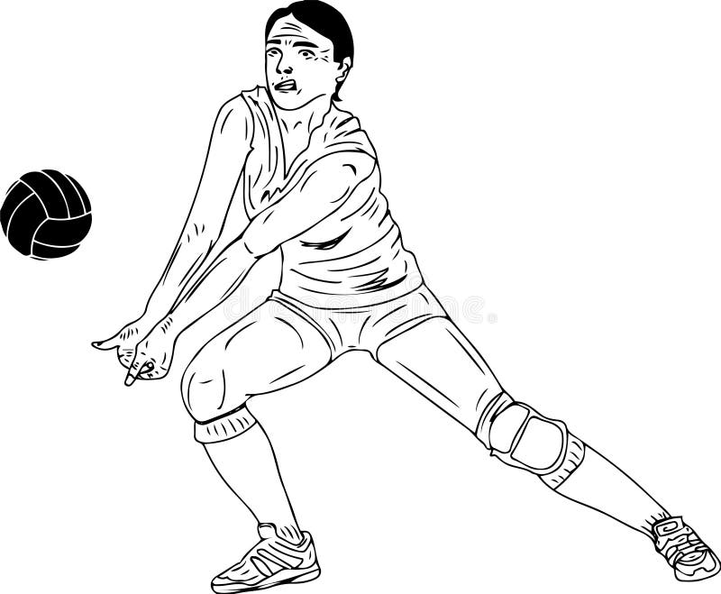 Female Volleyball Player Outline Sketch Drawing Stock Illustration