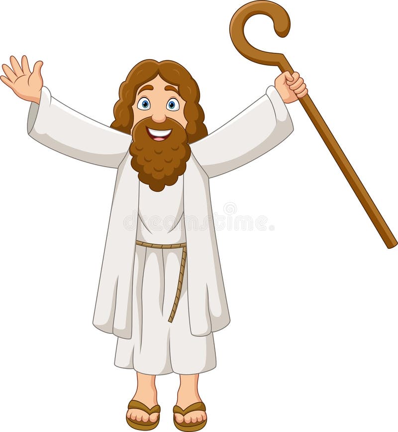 Cartoon Moses holding wooden staff with open arms royalty free illustration