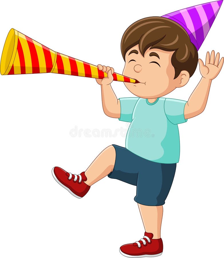 Cartoon Little Boy Blowing a Trumpet Stock Illustration Illustration