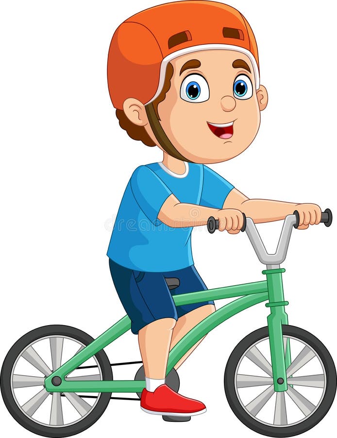 Cute Little Boy Cartoon Riding Bicycle Stock Vector - Illustration of ...