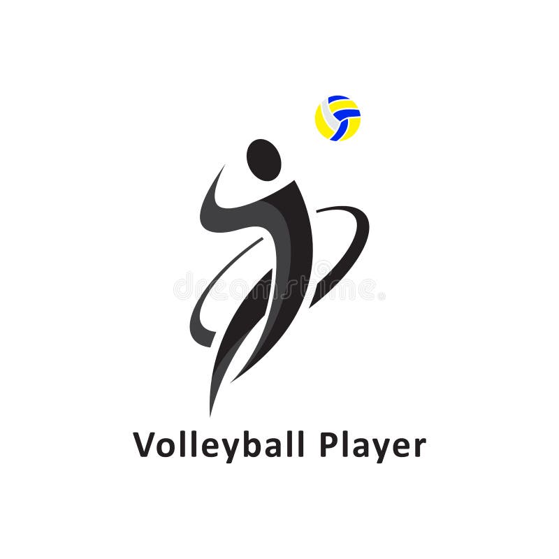 Volleyball Logo, Volleyball Player Silhouette in Circular Line Style ...