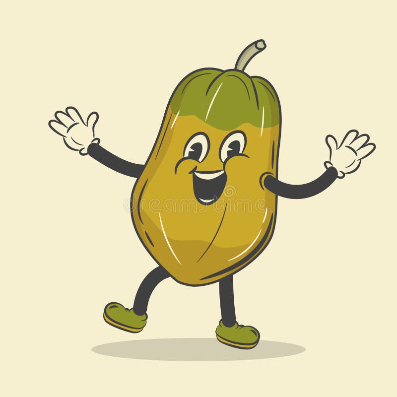 Retro Papaya Happy Cartoon Character Vector Illustration Stock