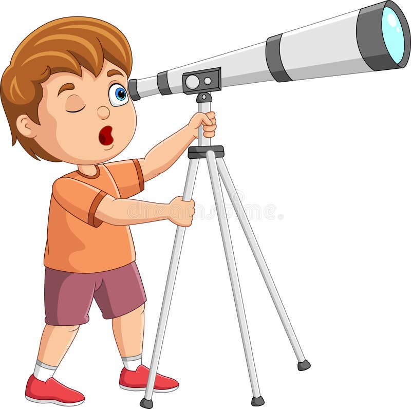 Cartoon Little Boy Looking through a Telescope Stock Vector Illustration of character, galaxy