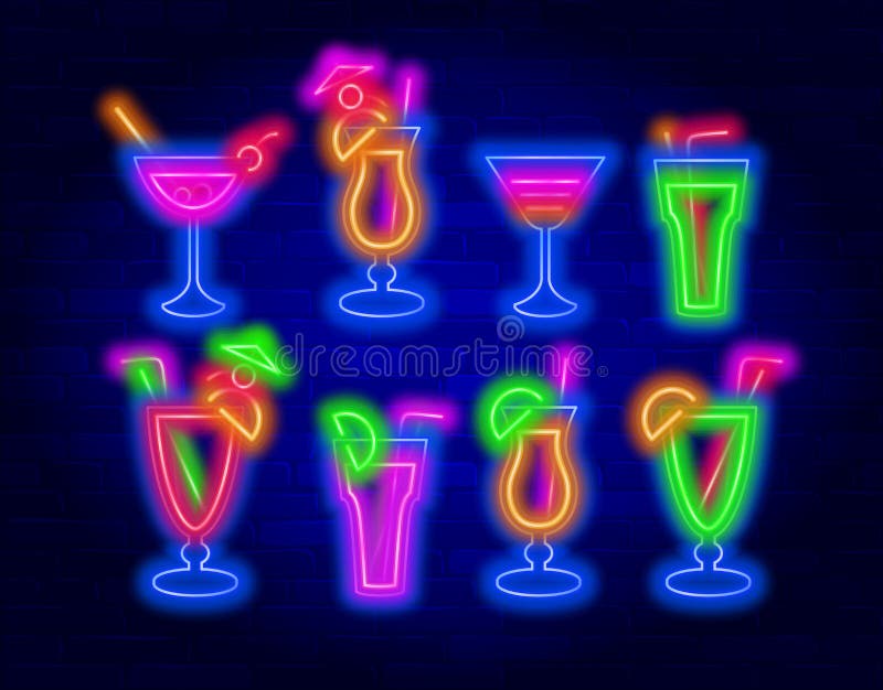 Cocktails Neon Advertising Sign Stock Vector - Illustration of logo ...