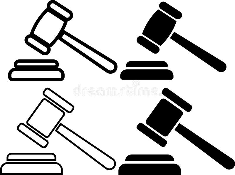 Group of Gavel Icons. Judge Gavels Collection Flat Icon. Set of Auction