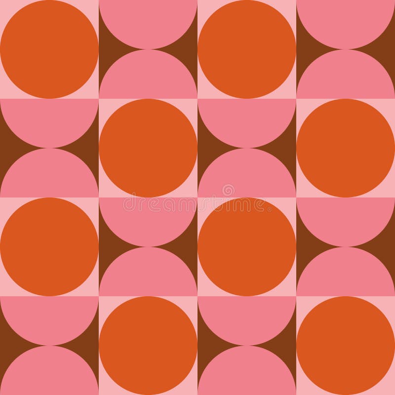 Mid Century Modern Orange Circles and Pink Half Circles Seamless