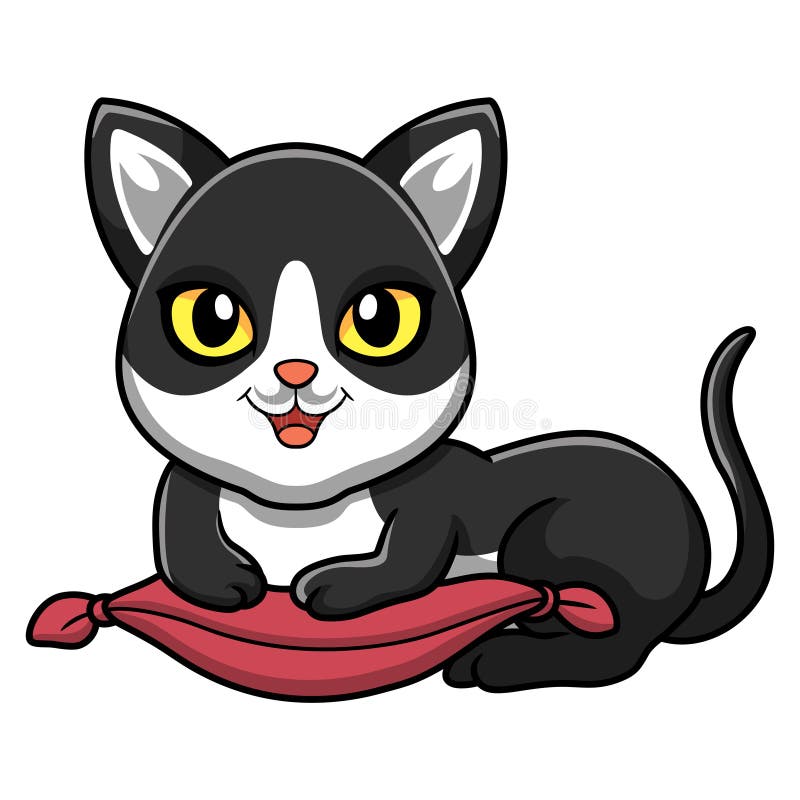Cute black smoke cat cartoon on the pillow vector illustration