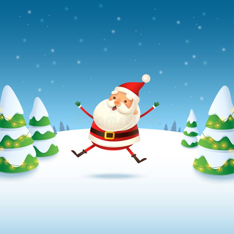 Cute and happy Santa Claus - winter landscape vector illustration royalty free illustration