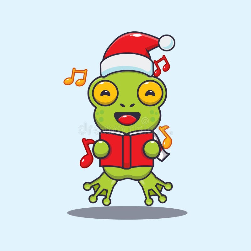 Cute Frog Sing a Christmas Song. Cute Christmas Cartoon Character