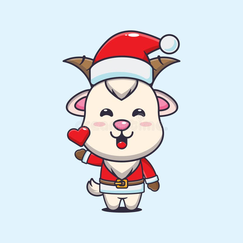 Cute Goat Wearing Santa Costume. Cute Christmas Cartoon Character