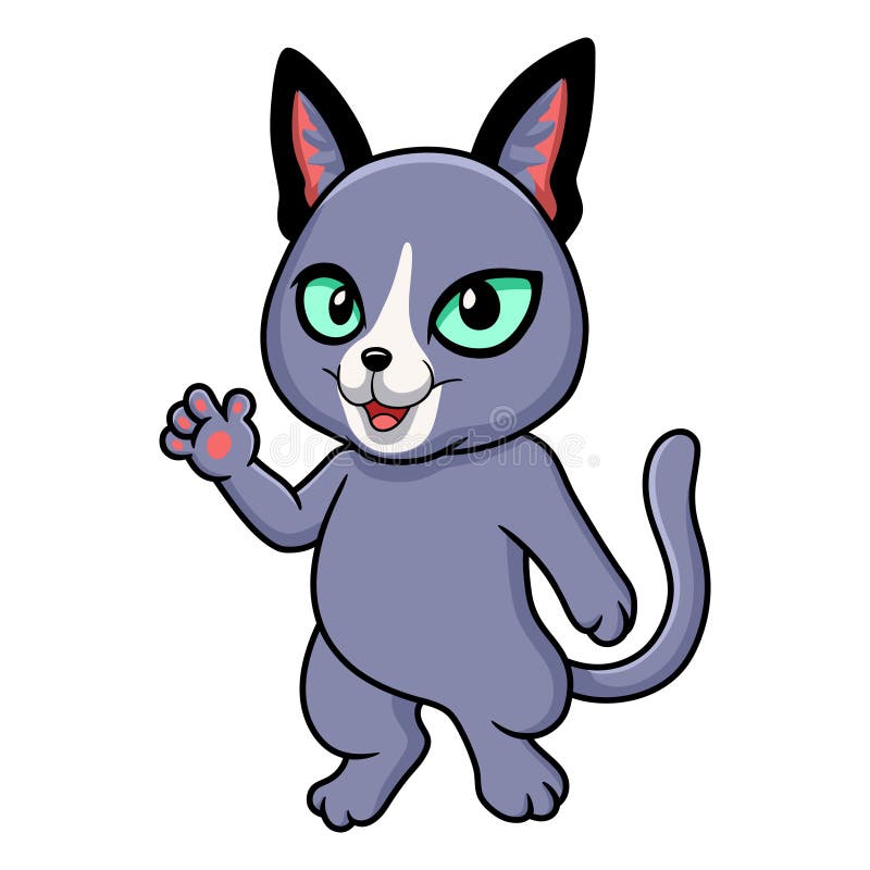 Cute Russian Blue Cat Cartoon Waving Hand Stock Vector - Illustration ...