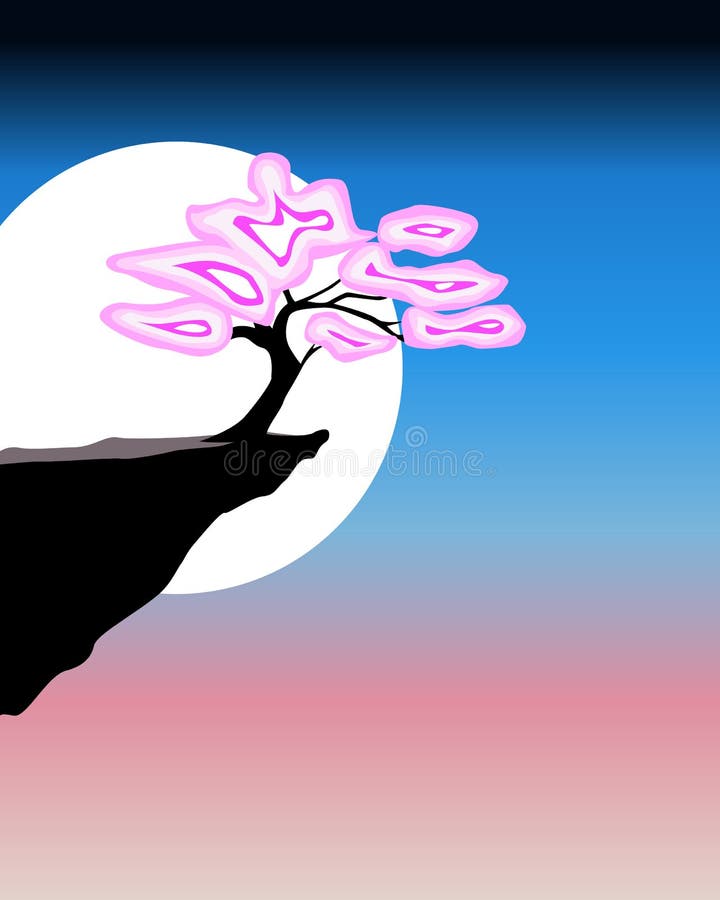 Beautiful Nature Landscape Painting with Blue and Pink Background with