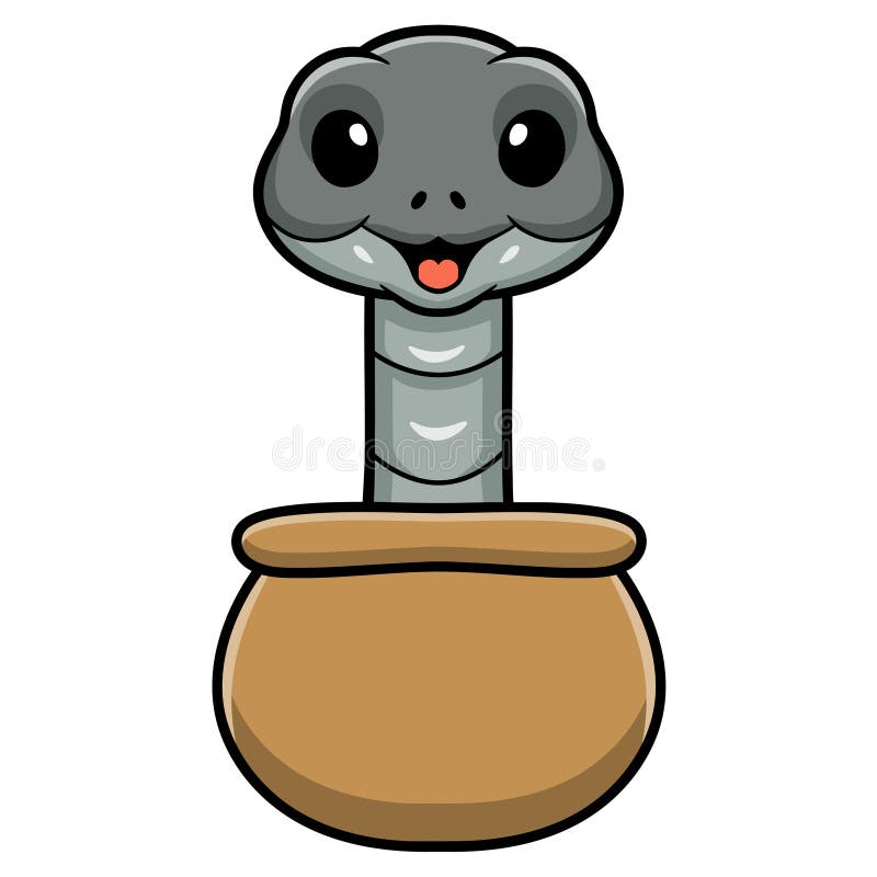 Cute black mamba snake cartoon in pot royalty free illustration