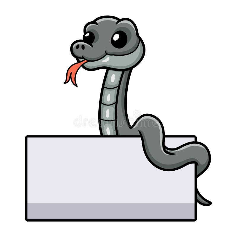Cute black mamba snake cartoon with blank sign vector illustration