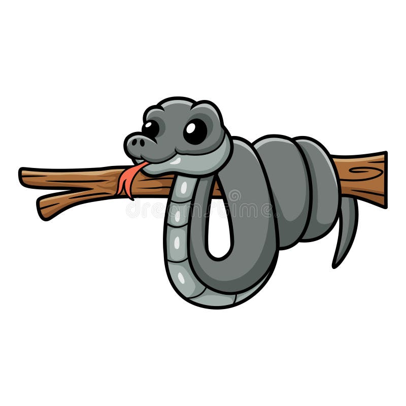 Cute black mamba snake cartoon on tree branch stock illustration