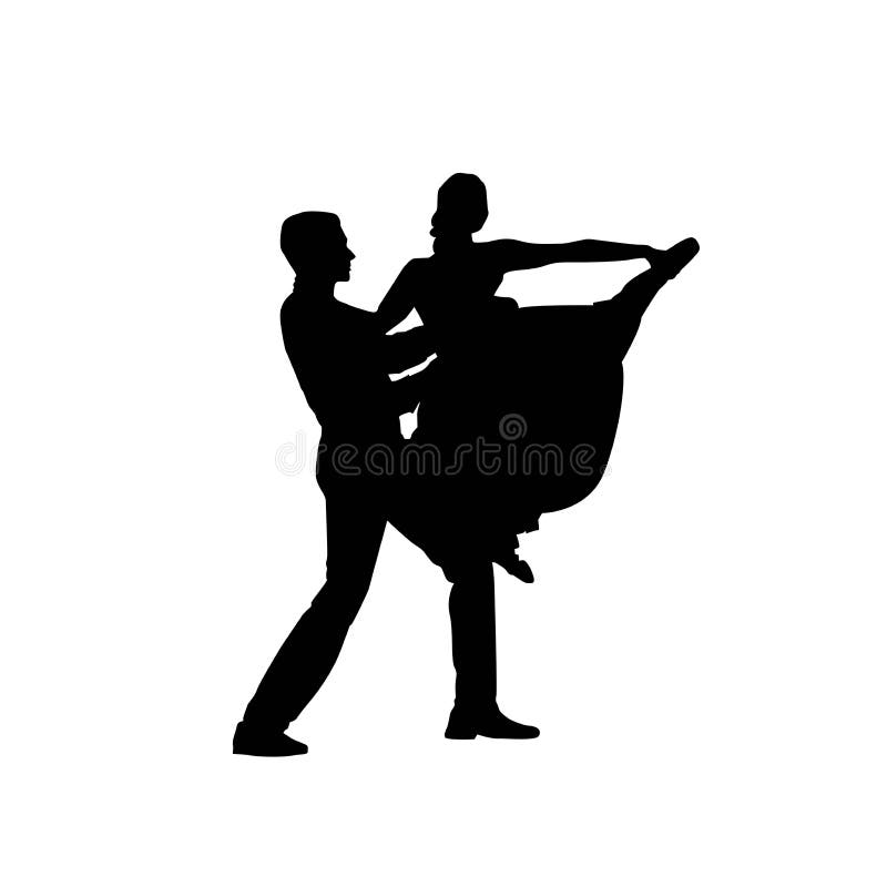 Couple Ballroom Dancing silhouettes Full length body size view of her she his he two nice-looking attractiv