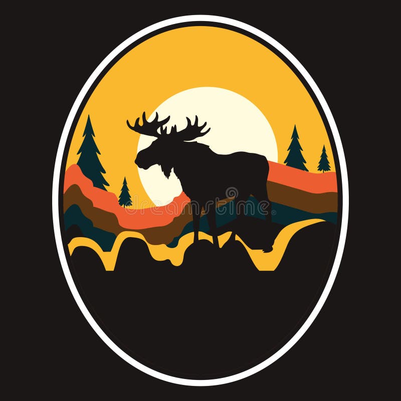 Mountain Adventure Moose Emblem Patch Logo Poster Label Vector