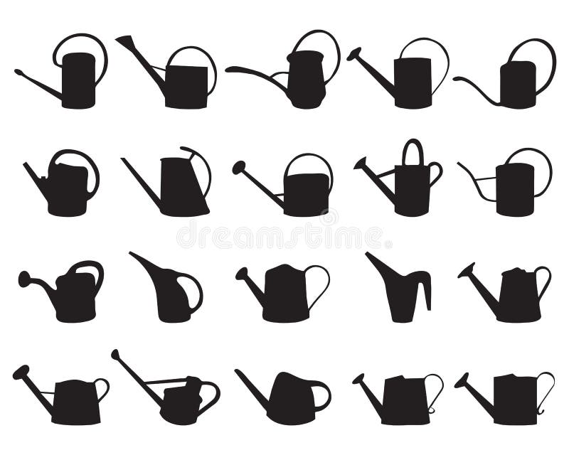 Black Silhouettes of Watering Cans Stock Illustration Illustration of