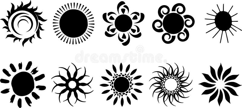 Sunshine Silhouette Set, Sunshine Icon, Sunshine Set Stock Vector ...