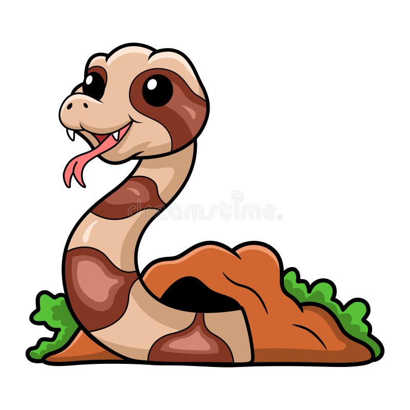 Cute Copperhead Snake Cartoon Out from Hole Stock Vector Illustration