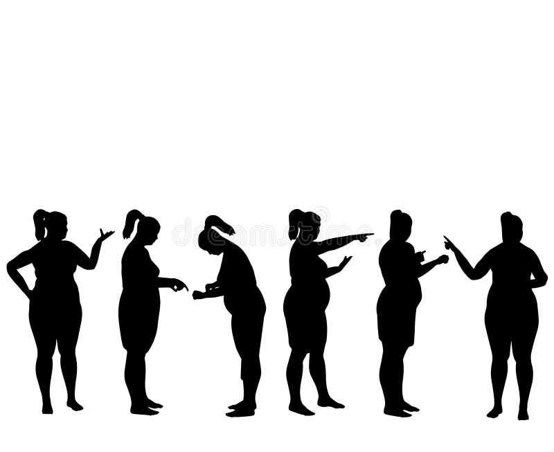 Black Overweight Women Silhouette Drawing Stock Illustration