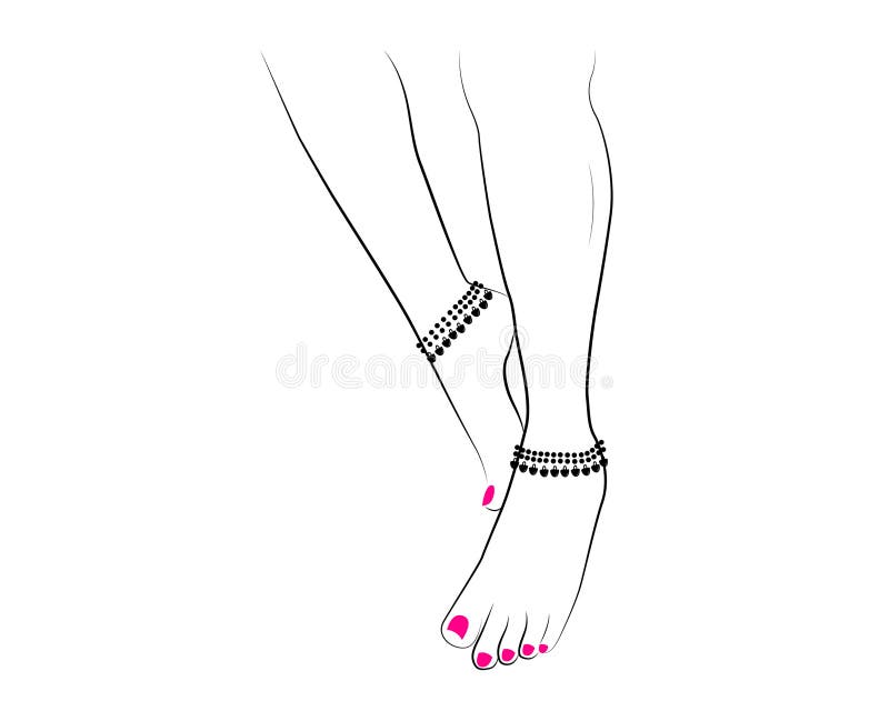 Beautiful Indian Woman Feet with Anklets Line Drawing Isolated on White ...