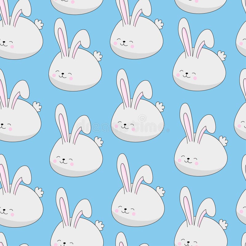 Bunny Seamless Pattern on Blue Backgrund Stock Illustration ...
