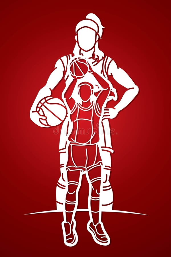 Basketball Team Women Players Action Cartoon Sport Team Graphic Vector