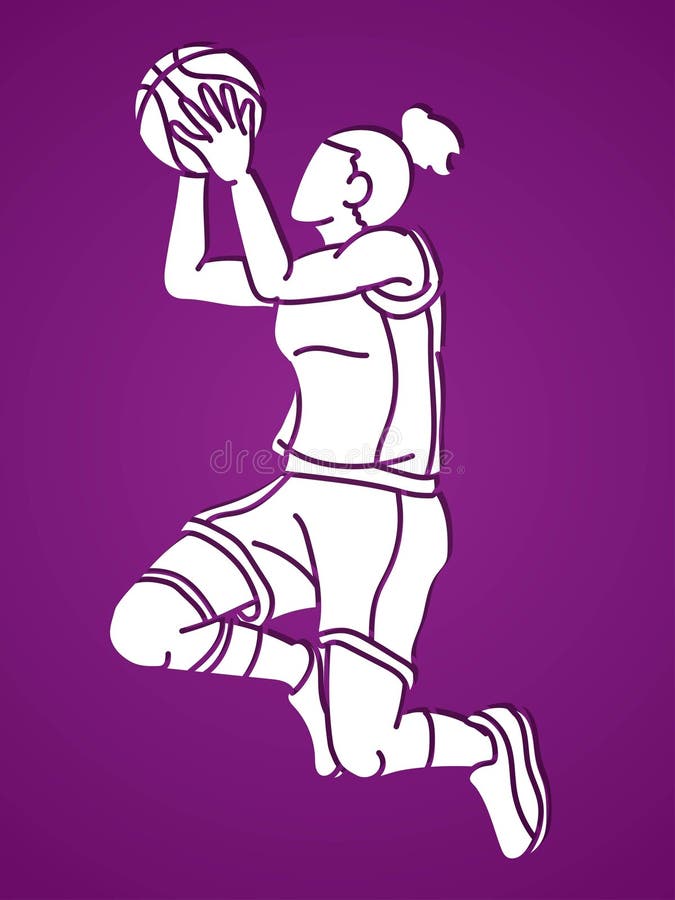 Basketball Female Player Action Cartoon Sport Stock Vector