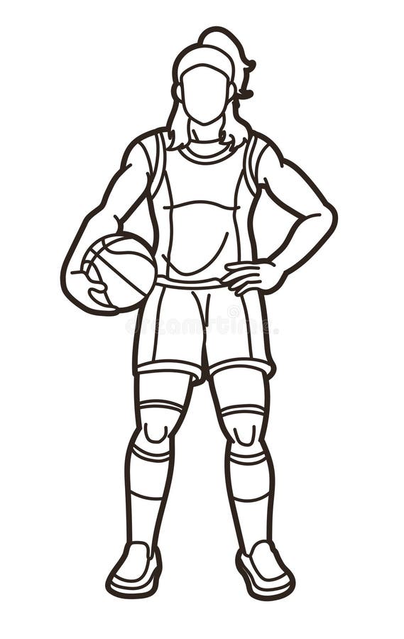 Basketball Female Player Action Cartoon Sport Graphic Vector Stock