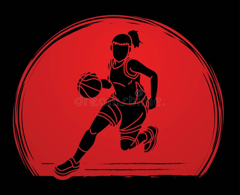 Basketball Female Player Action Cartoon Sport Graphic Vector Stock