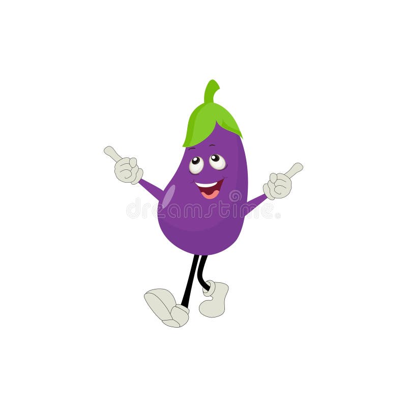 Cute Eggplant Character Vector Illustration. Flat Eggplant Cartoon