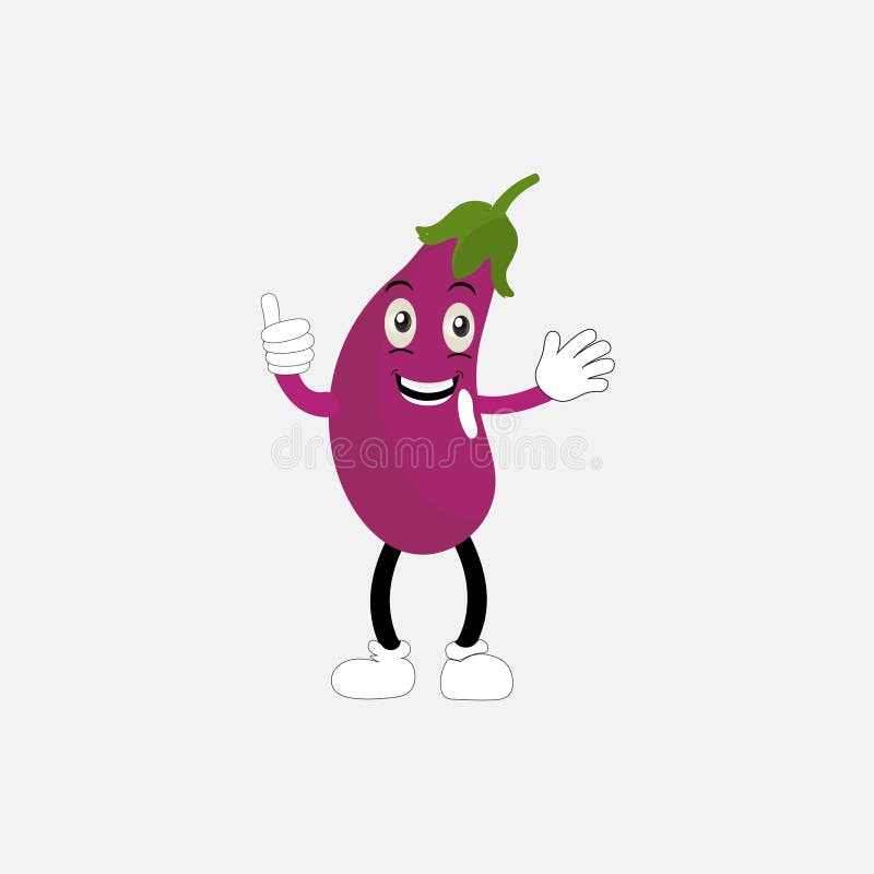Cute Eggplant Character Vector Illustration. Flat Eggplant Cartoon