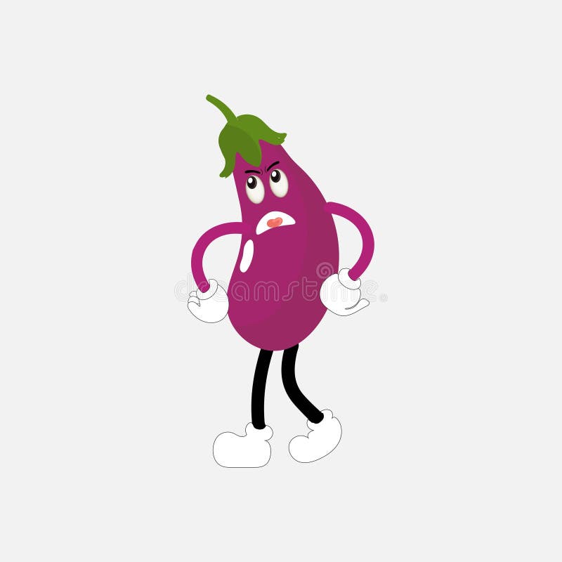 Cute Eggplant Character Vector Illustration. Flat Eggplant Cartoon