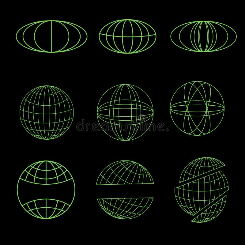 Retro Globe Element, Green Globe Y2k Style on Black Background Stock ...