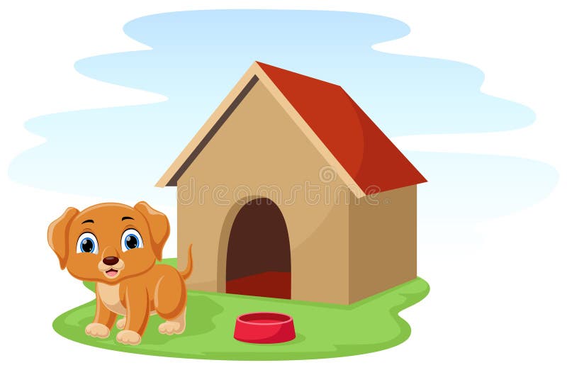 Cute dog cartoon in kennel stock vector. Illustration of grass 274142930