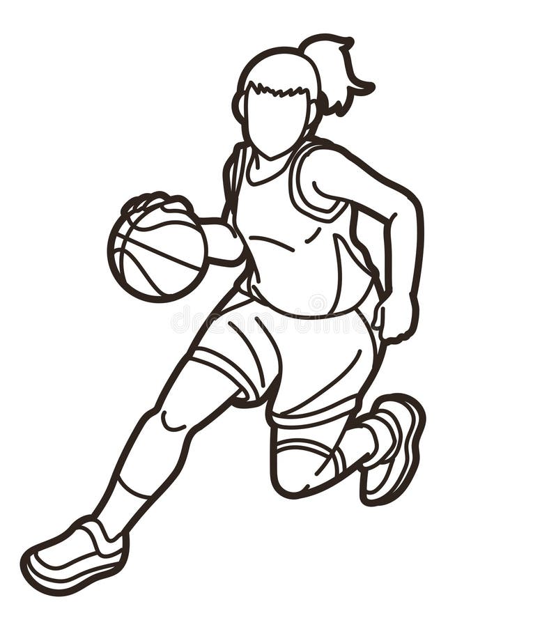 Basketball Sport Female Player Action Cartoon Stock Vector