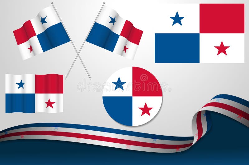 Set of Panama Flags in Different Designs Stock Vector Illustration of