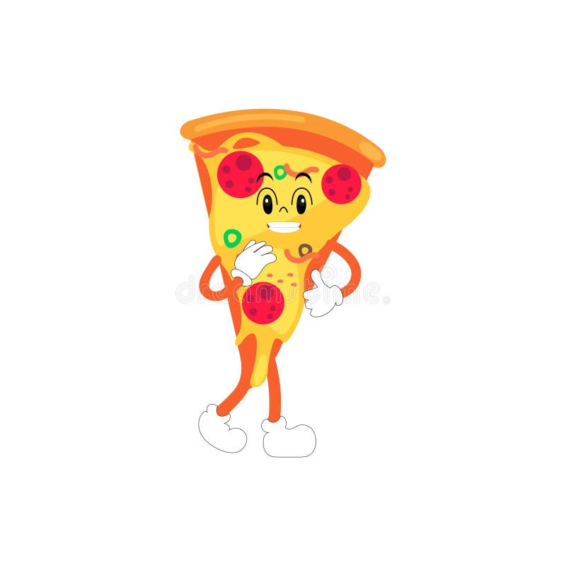 Pizza Slice Character Cartoon, Cartoon Pizza Fast Food Character with