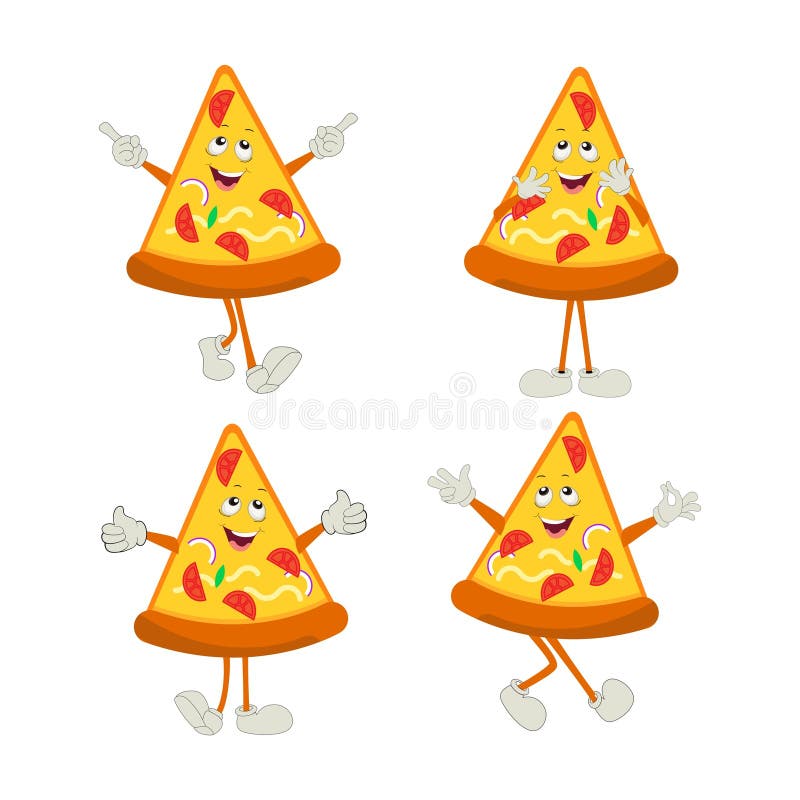 Pizza Slice Character Cartoon, Cartoon Pizza Fast Food Character with