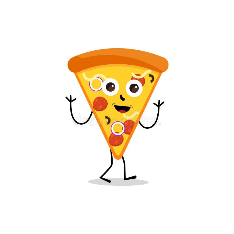 Pizza Slice Character Cartoon, Cartoon Pizza Fast Food Character with