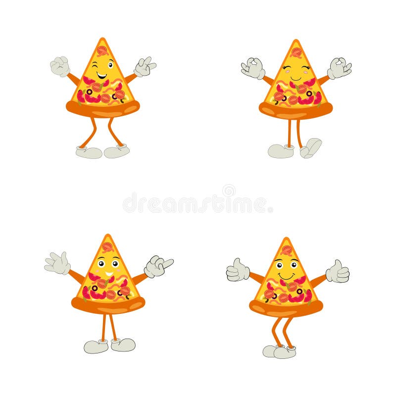 Pizza Slice Character Cartoon, Cartoon Pizza Fast Food Character with