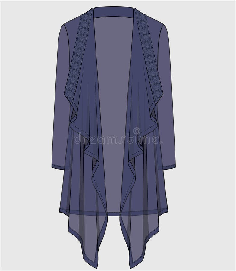 LACE COLLAR HANDKERCHEIF HEMLINE FULL SLEEVES SHRUG Stock Vector