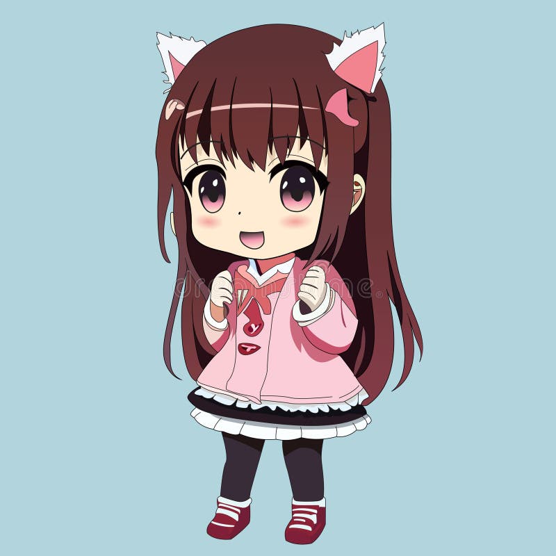 Cute Chibi Girl Student Uniform Smiling and Back To School. Stock ...