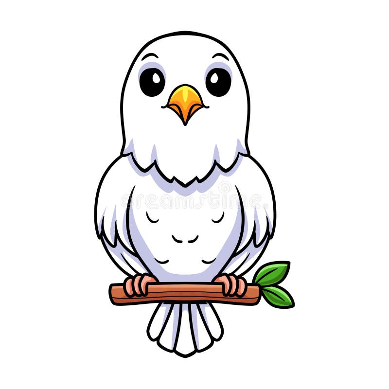 Cute white love bird cartoon on tree branch royalty free illustration